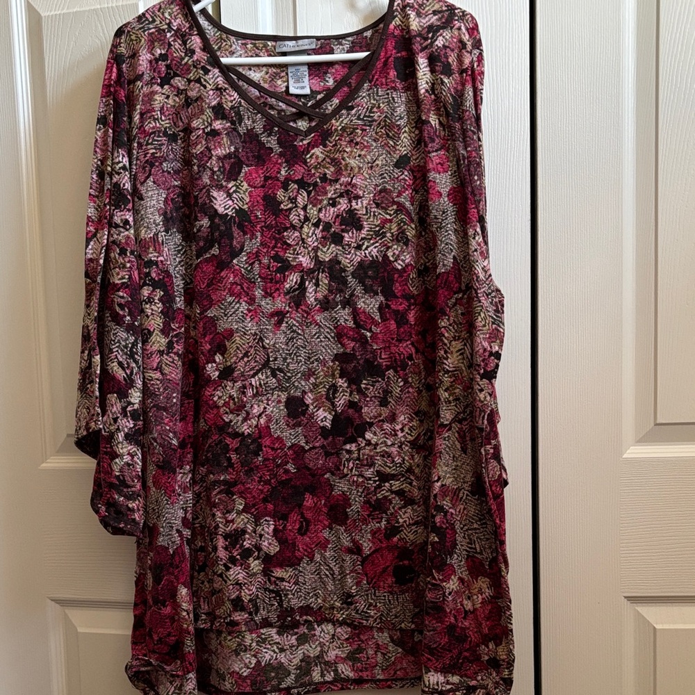 Catherines Floral V-Neck Blouse - Red and Black